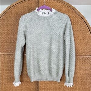 Chic Gray Sweater with Lace Accents